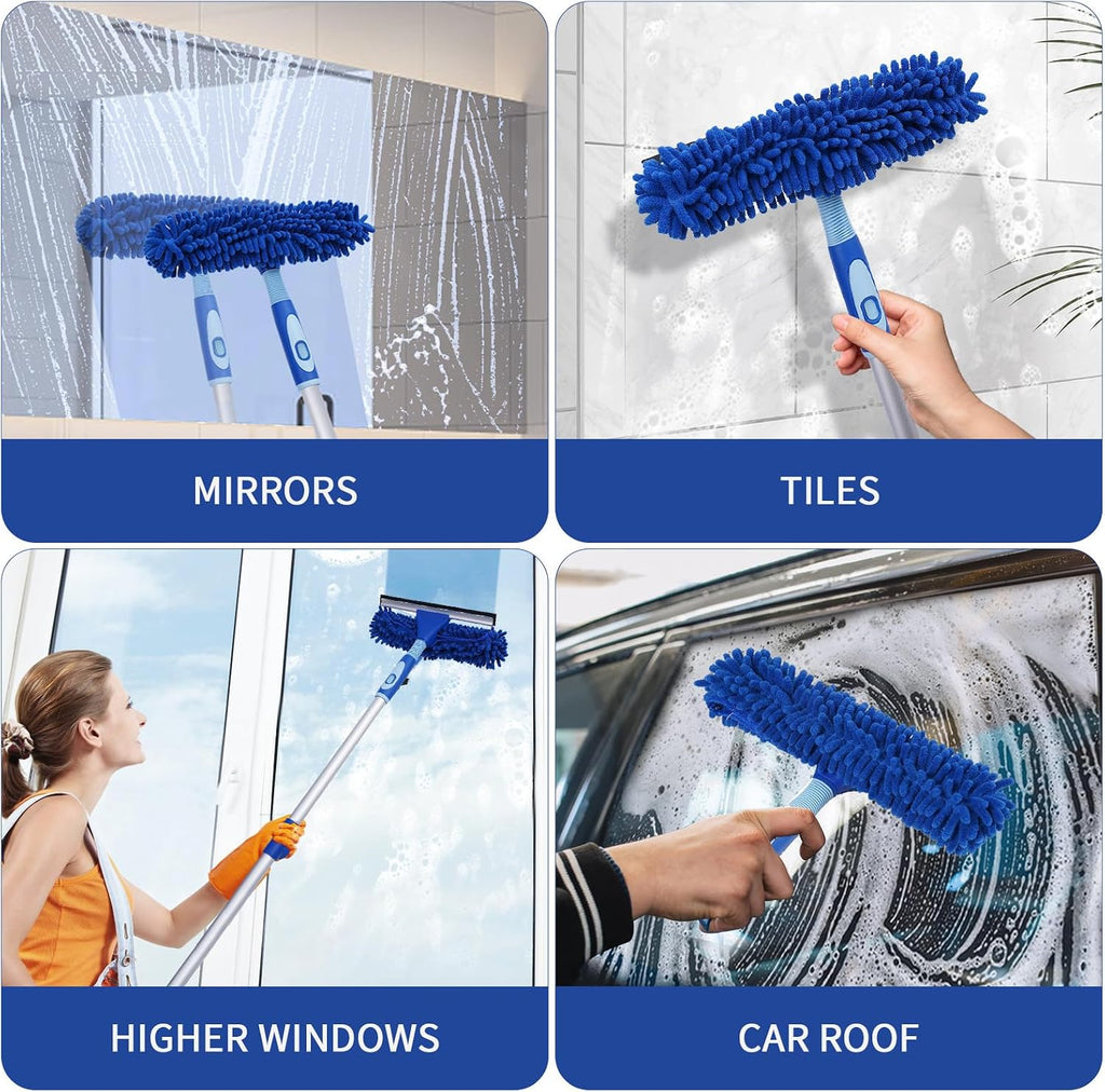 LOMIDA Professional Window Squeegee Kit - 62" Lightweight Aluminum Pole, 2 in 1 Rotatable Window Cleaning Tool Kit with Extension Pole Cleaning with Bendable Head for Car/Shower/High Windows