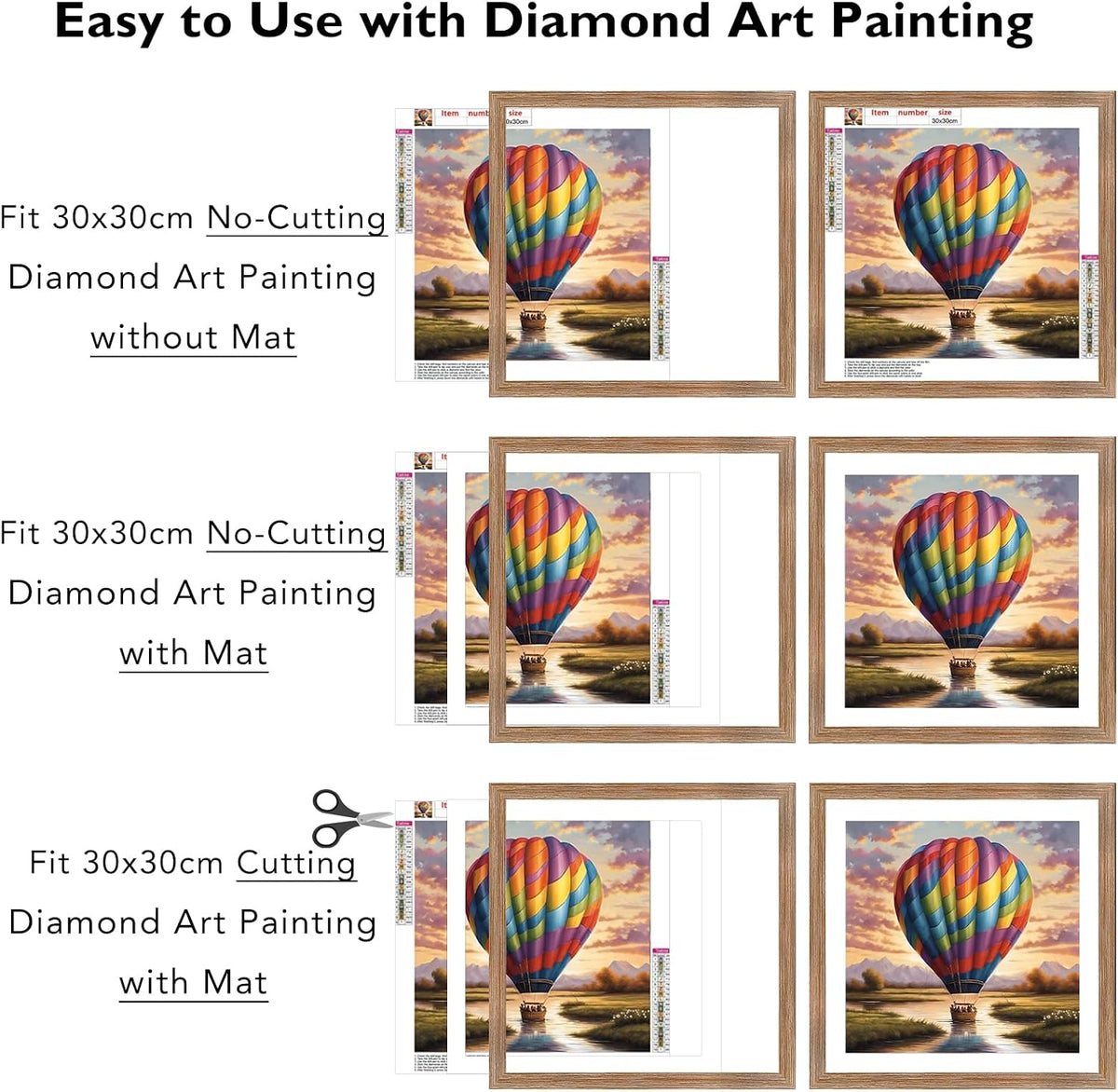 JCJMY 12x12 Picture Frame Set of 2 With 10x10 Mat for 30x30cm Diamond Art Painting, Display Photo 10x10 With Mat or 12x12 Without, Wall Hanging Large Frame With Plexiglass, 2 Pack, Rustic Brown