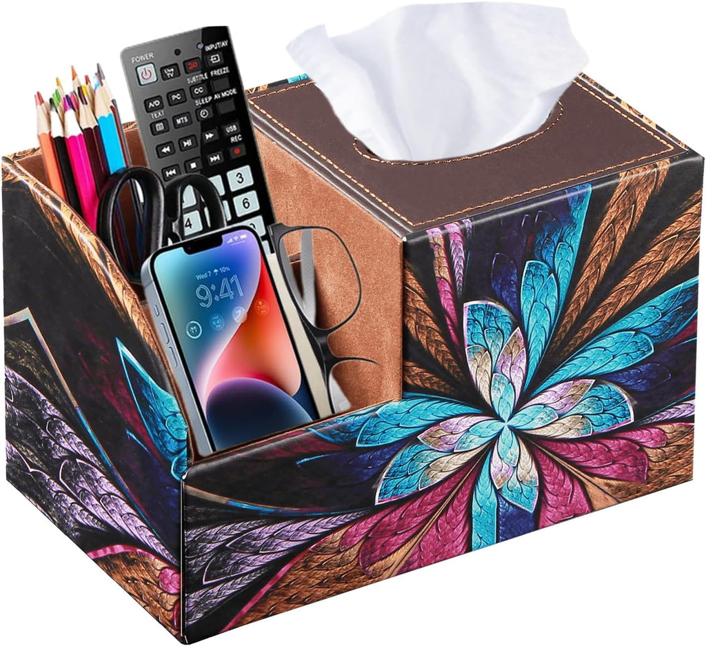 PU Leather Square Tissue Box Cover - Multi-Functional Tissue Box Holder