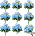 8 Bundles Peonies Artificial Flowers Blue Fake Silk Peonies Bouquet Faux Peonies Flowers Bulk for Home Decoration Vase Florals Arrangements Wedding Party Table Centerpiece