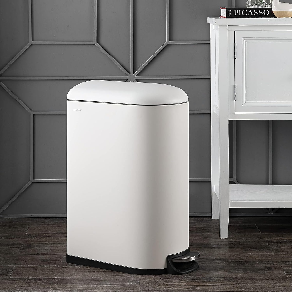 happimess Roland Mini 2.6 Gal Step Trash Can Soft-Close, Cotton White