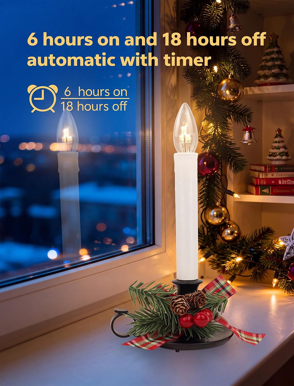 4PK Christmtas Window Candle Light, 10" LED Antique Black Candlestick