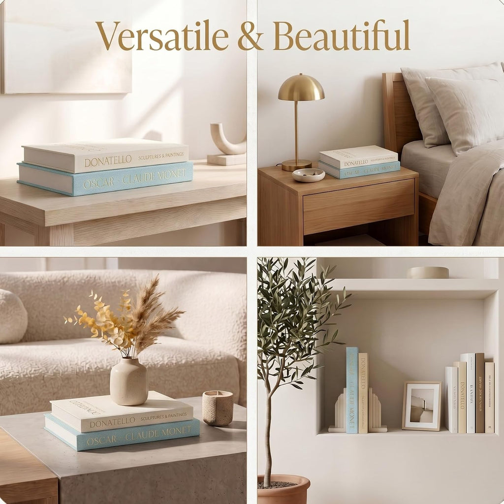 Decorative Faux Books for Home Decor, Blue - Beige, Set of 2
