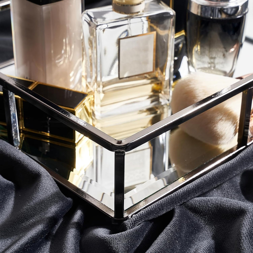 PuTwo Tray Mirror Smoky Black Dresser Ornate Metal Jewelry Organizer
