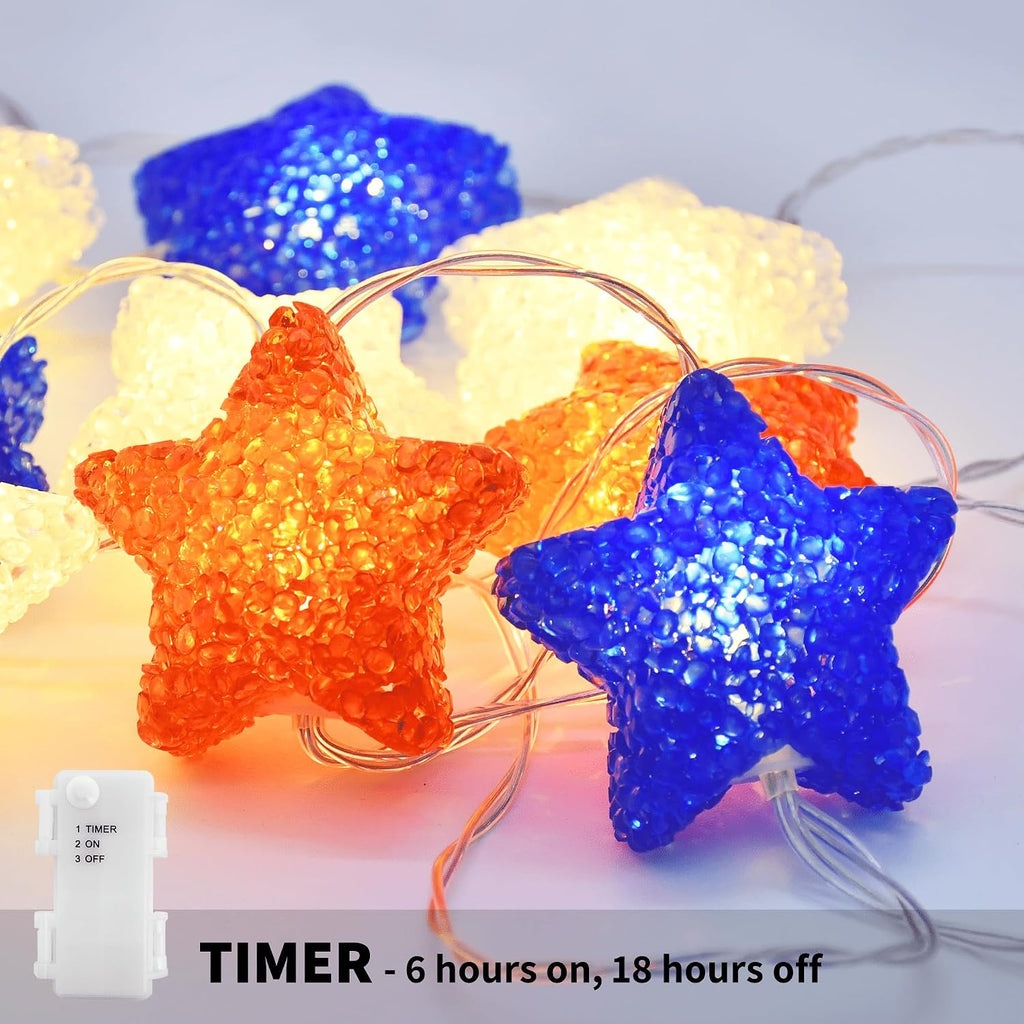 YOLIGHT 4th of July Decorations, Red White Blue Lights Star String Lights Battery Operated 6.5FT 10 LED Patriotic Fairy Light with Timer for Independence Day Memorial Day Decor, Indoor & Outdoor