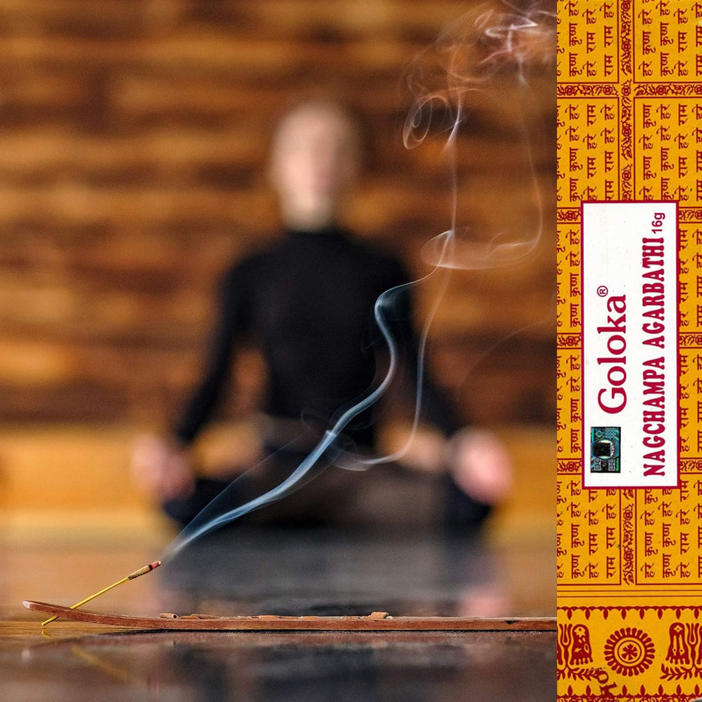Goloka Nag Champa Incense - 250 GM Box - Hand Rolled Agarbatti Fine Quality Incense Sticks for Purification, Relaxation, Positivity, Yoga, Meditation