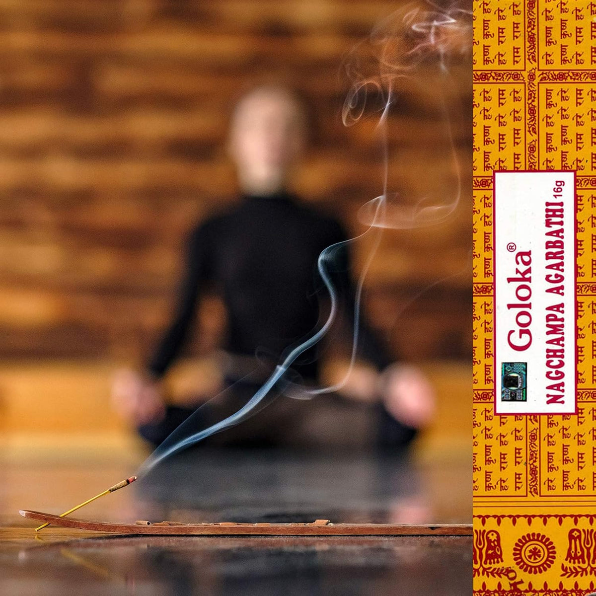 Goloka Nag Champa Incense - 250 GM Box - Hand Rolled Agarbatti Fine Quality Incense Sticks for Purification, Relaxation, Positivity, Yoga, Meditation