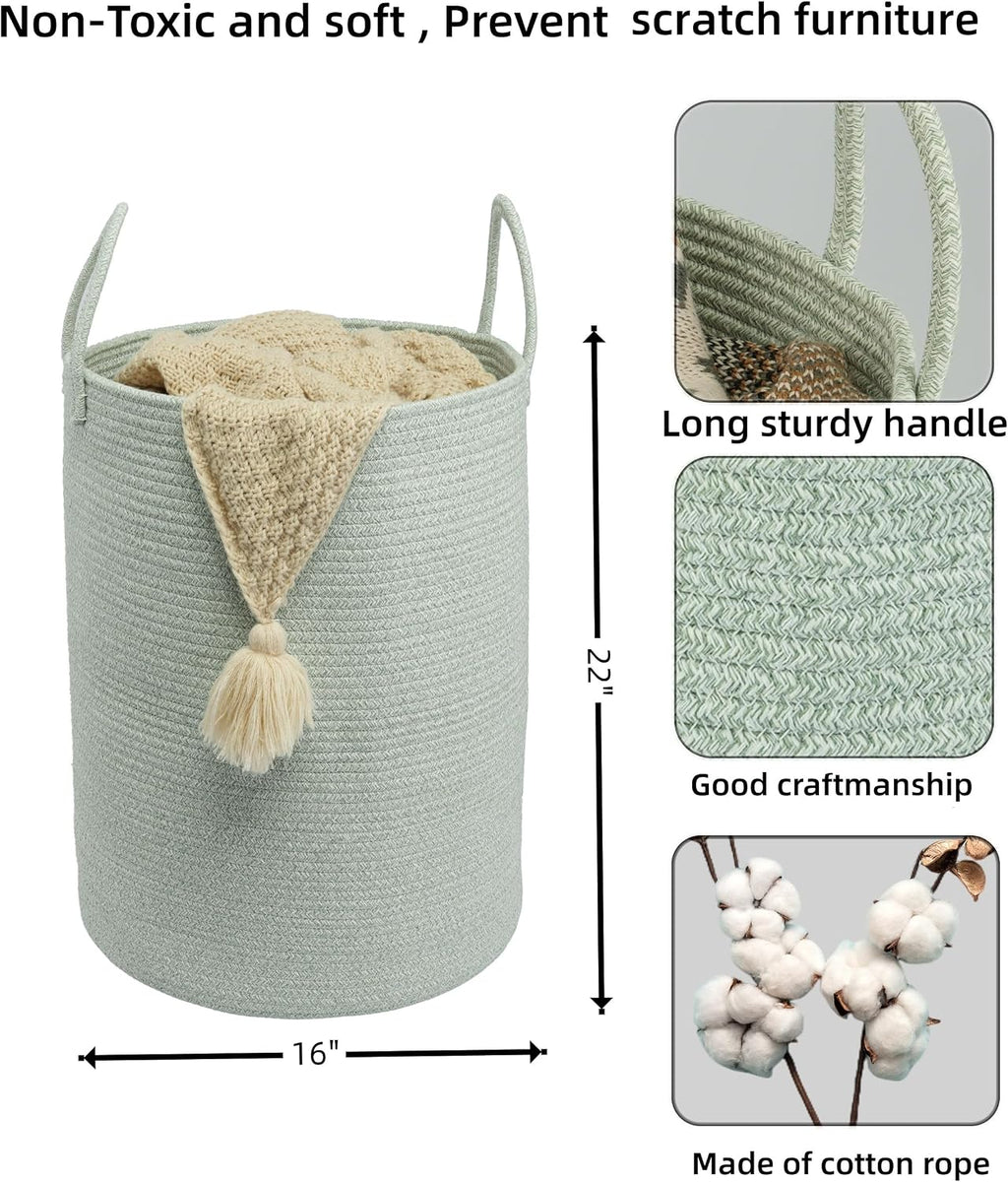 XUANGUO Cotton Rope Laundry Basket Hamper for Clothes,Large green