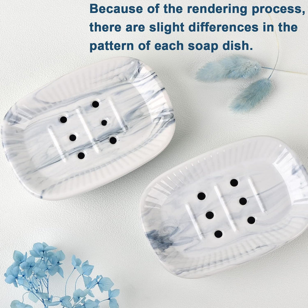 ANTIS'S HOME Marble Blue Double Layer Ceramic Self Draining Soap Dish Bathroom