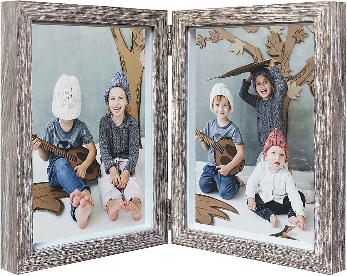 AVEAX Double 5x7 Picture Frame Grey Wood Photo Frame Shadow Box Frame