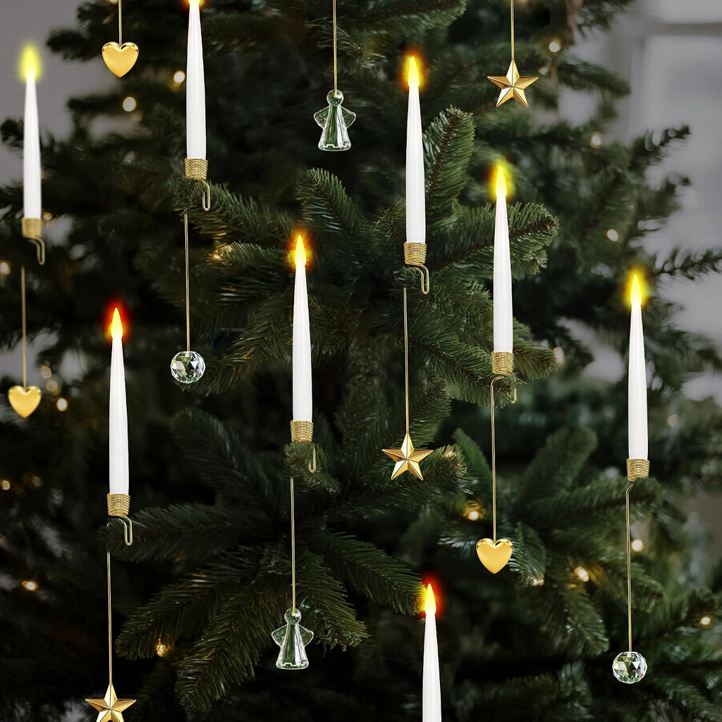 LUSHARBOR Christmas Tree Candles, 10 Pack Flameless Taper Candles for Trees