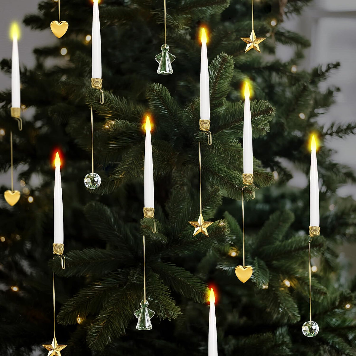 LUSHARBOR Christmas Tree Candles, 10 Pack Flameless Taper Candles for Trees