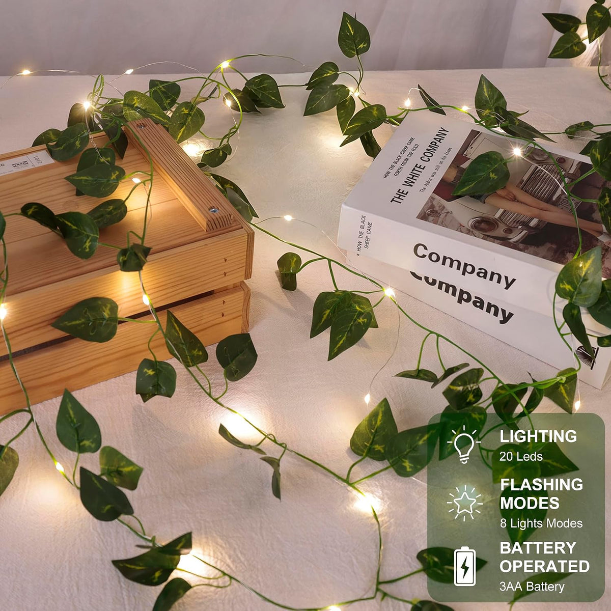Vine Fairy Lights, 6.5FT 40 LEDs Pothos String Lights Indoor, 2 Pack