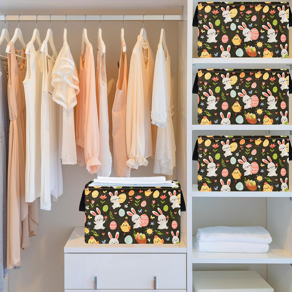 MAIZMZ Easter Storage Basket Eggs Bunny Flower Gifts Cube Waterproof Storage Bins Organizer,Foldable Closet Shelf Baskets with handles for Women,Nursery Hamper Toys Box,Room Decorations