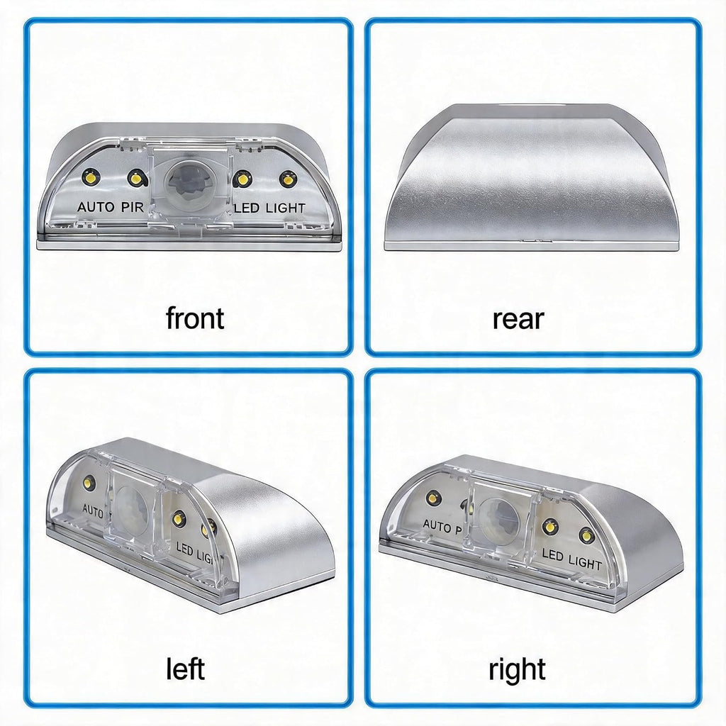 Key Light Door Light, Small Motion Sensor Light with 4 LED Bulbs, Battery Powered Night Lights for Hallway, Stairway, Kitchen, Closet, Bedroom (Silver)