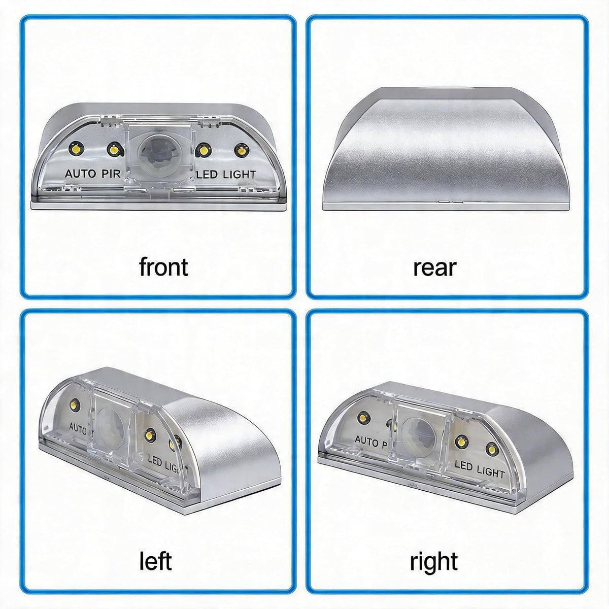 Key Light Door Light, Small Motion Sensor Light with 4 LED Bulbs, Battery Powered Night Lights for Hallway, Stairway, Kitchen, Closet, Bedroom (Silver)