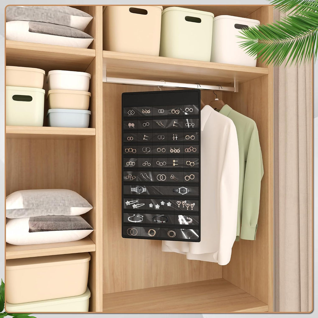 Hanging Jewelry Organizer, Double-Sided Necklaces Holder, Black