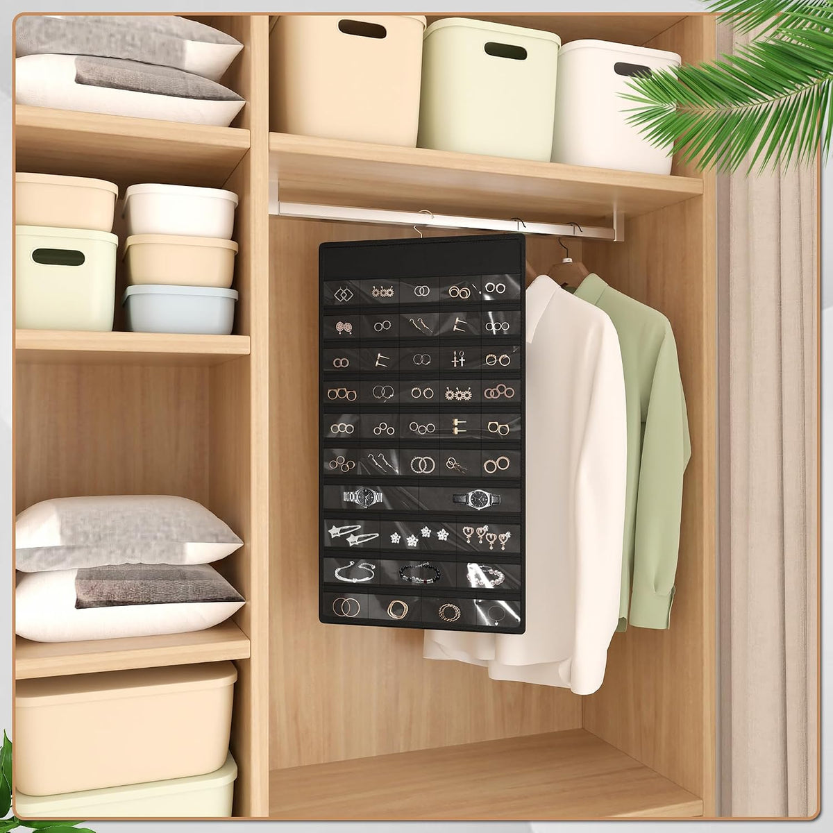 Hanging Jewelry Organizer, Double-Sided Necklaces Holder, Black