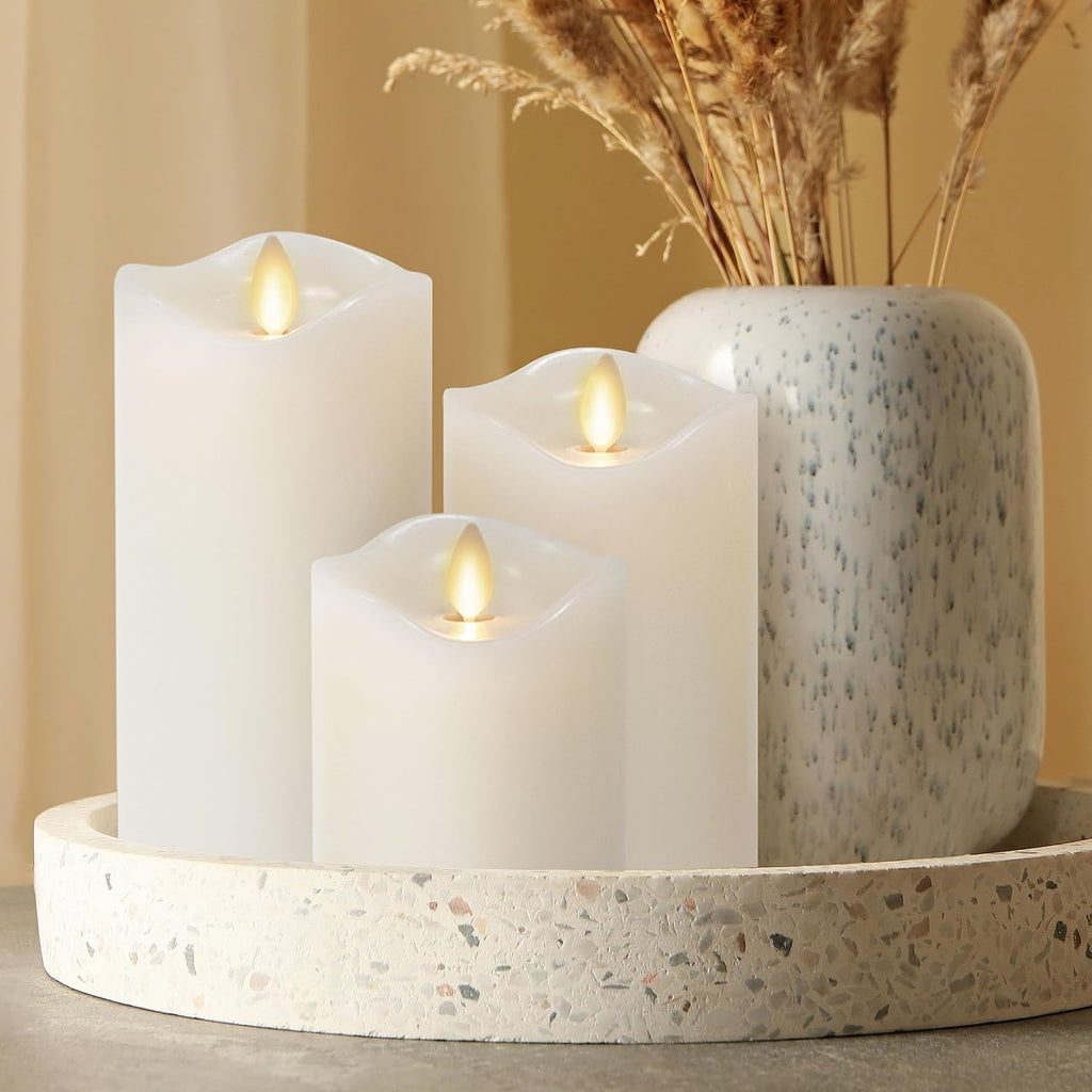 Matchless Candle Co. Flameless Moving Flame Pillar Candles, Ivory, Set of 3