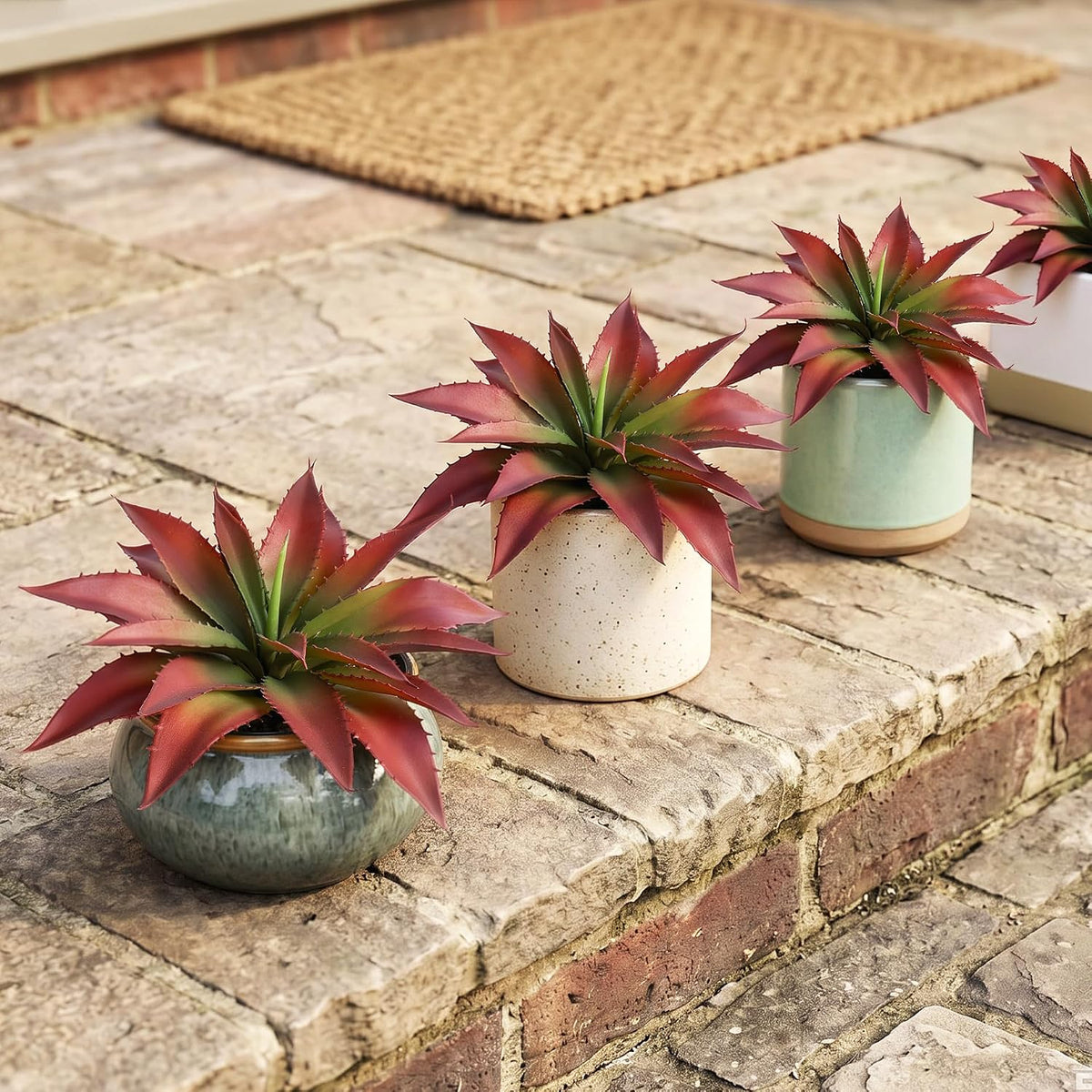 Artificial Succulents Fake Plants UV Resistant for Outdoor 2PC Red