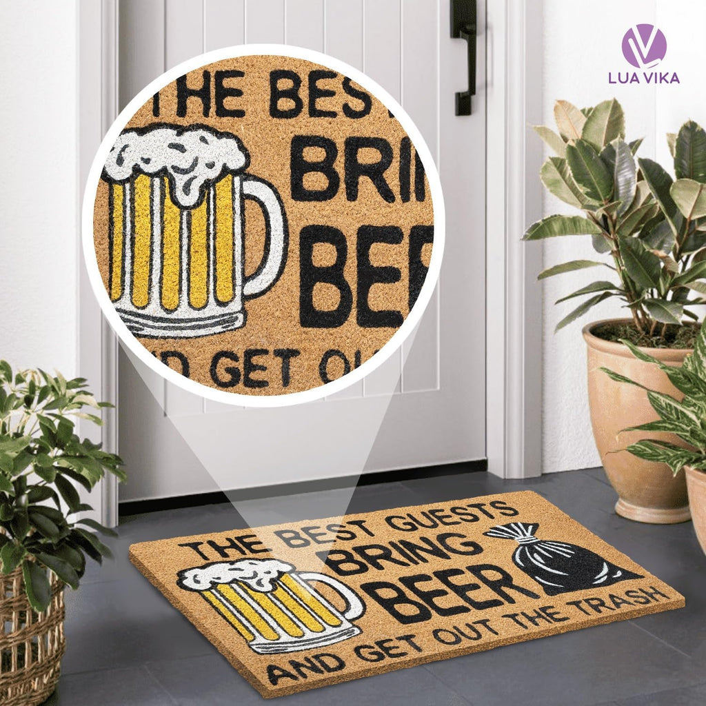 Funny Coir Door Mats Outside and Inside, Beer, 17 x 30 in