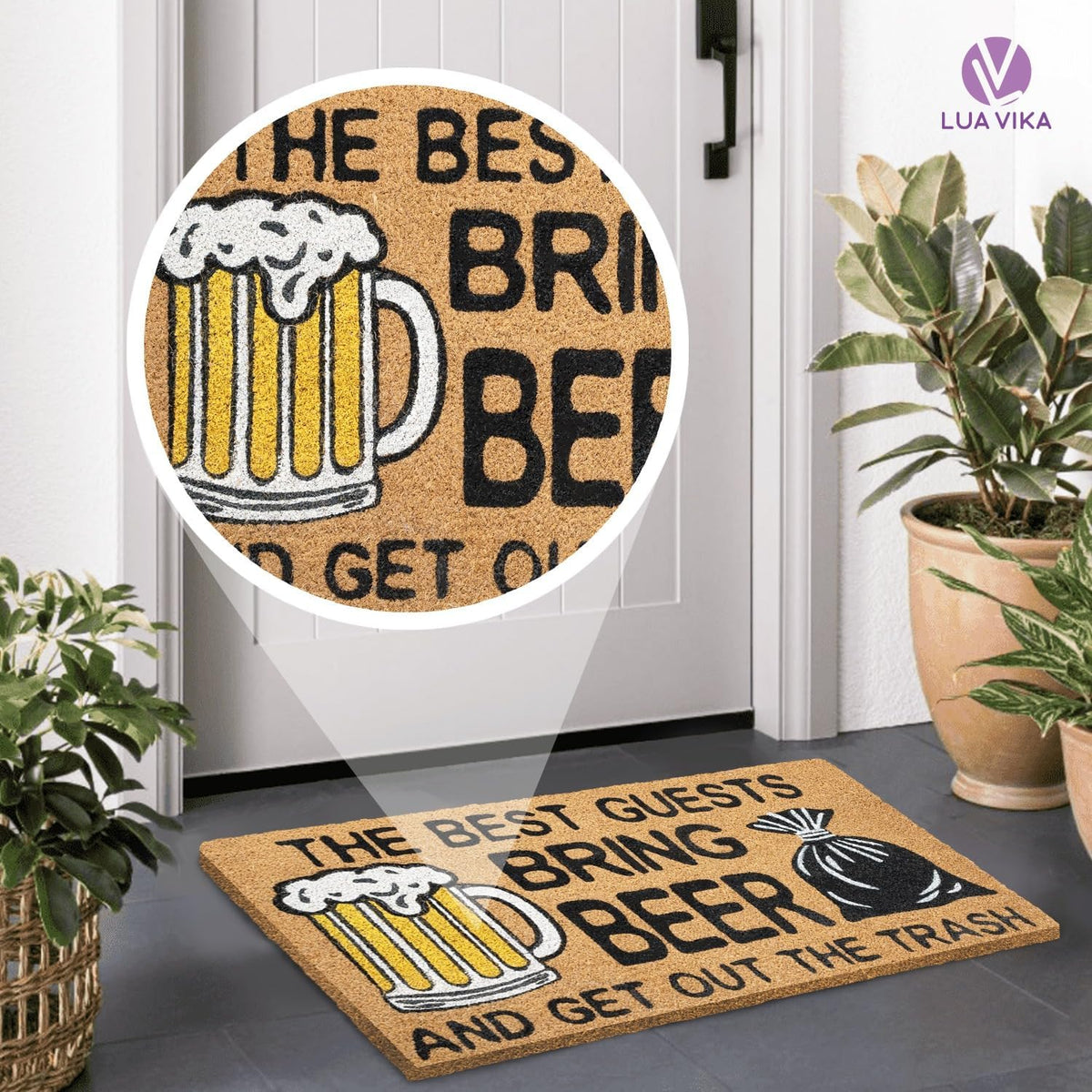 Funny Coir Door Mats Outside and Inside, Beer, 17 x 30 in