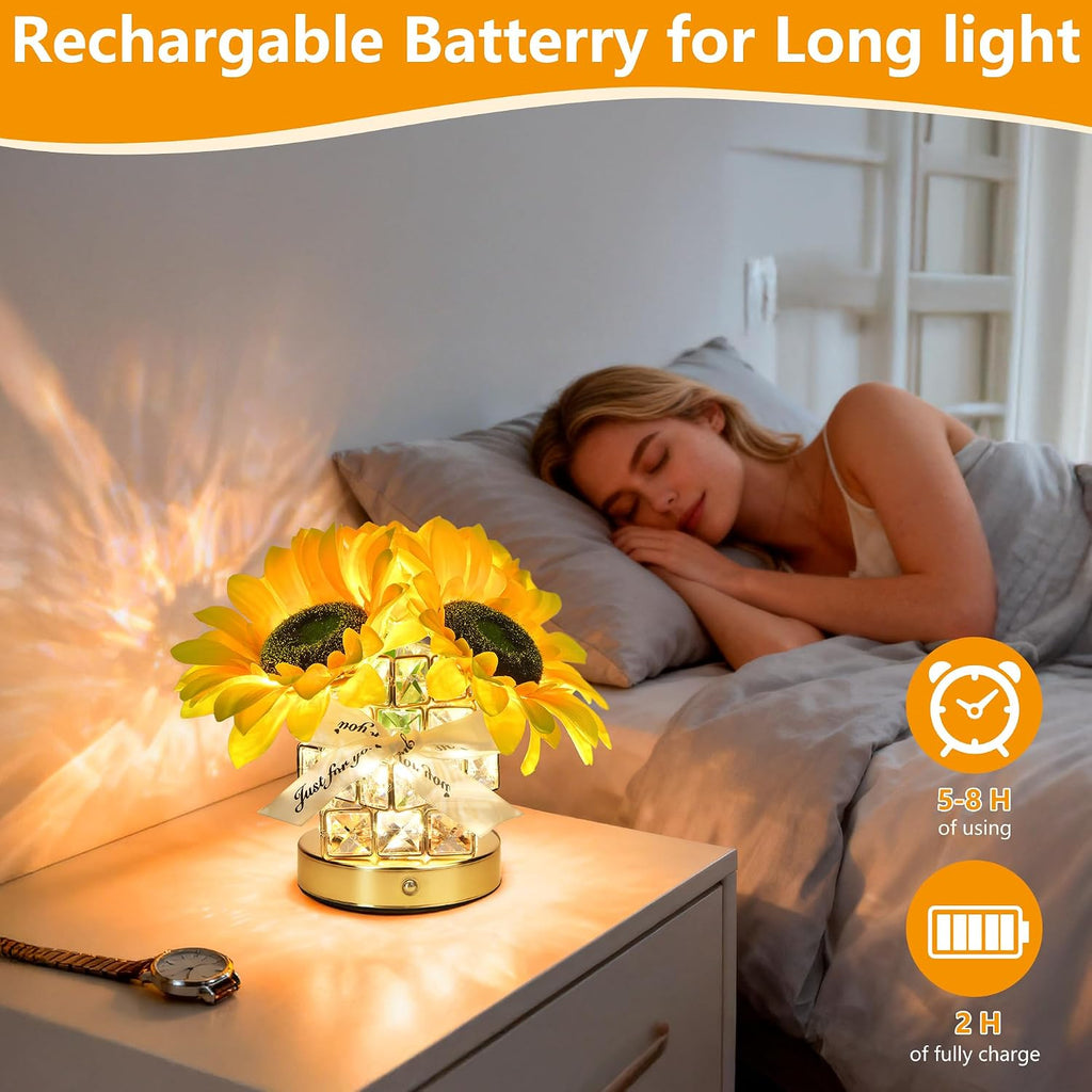 Handmade Sunflower Lamp, Rechargeable Cordless Touch Table Lamp, 3-Colour Infinitely Dimming Small Night Light, Festival Restaurant Bedroom Bar Coffee Shop Birthday Gifts for Women Mom, 2 Sunflowers