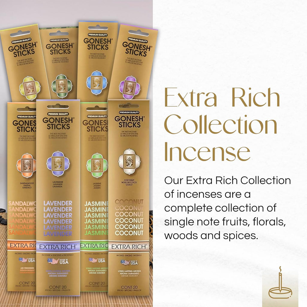 Gonesh Incense Sticks Extra Rich Collection - Coconut 5 Packs (100 Total)