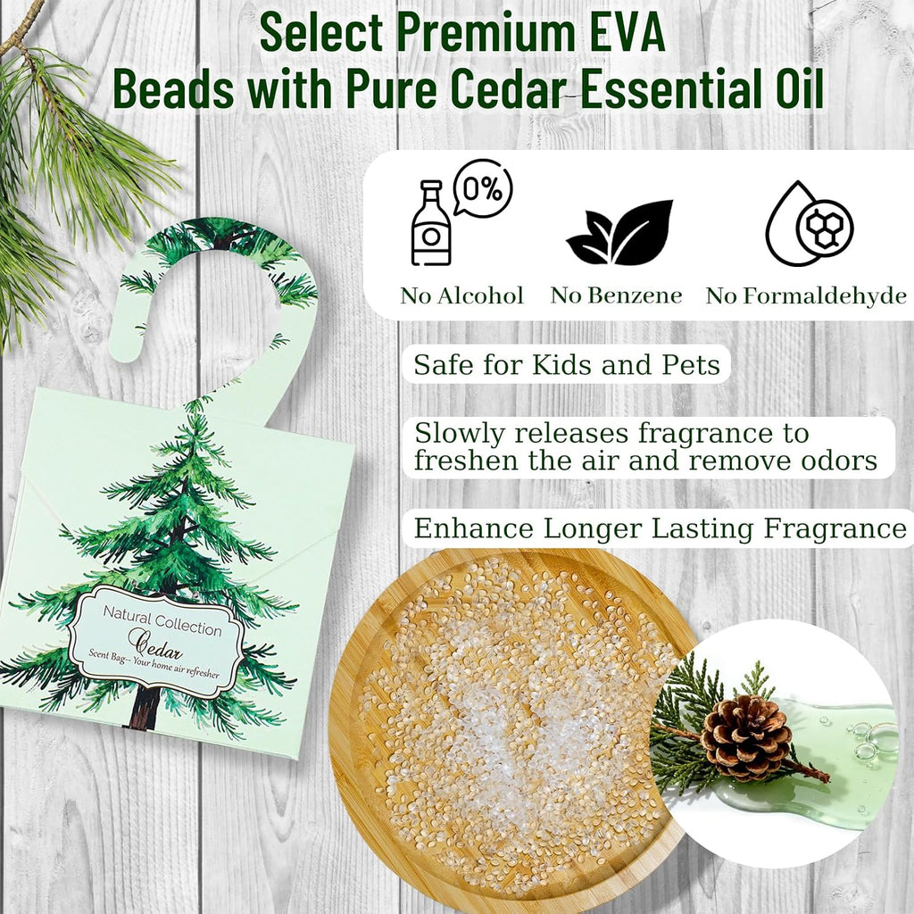 24 Pack Cedar Sachets for Drawers and Closets, Natural Closet Freshener