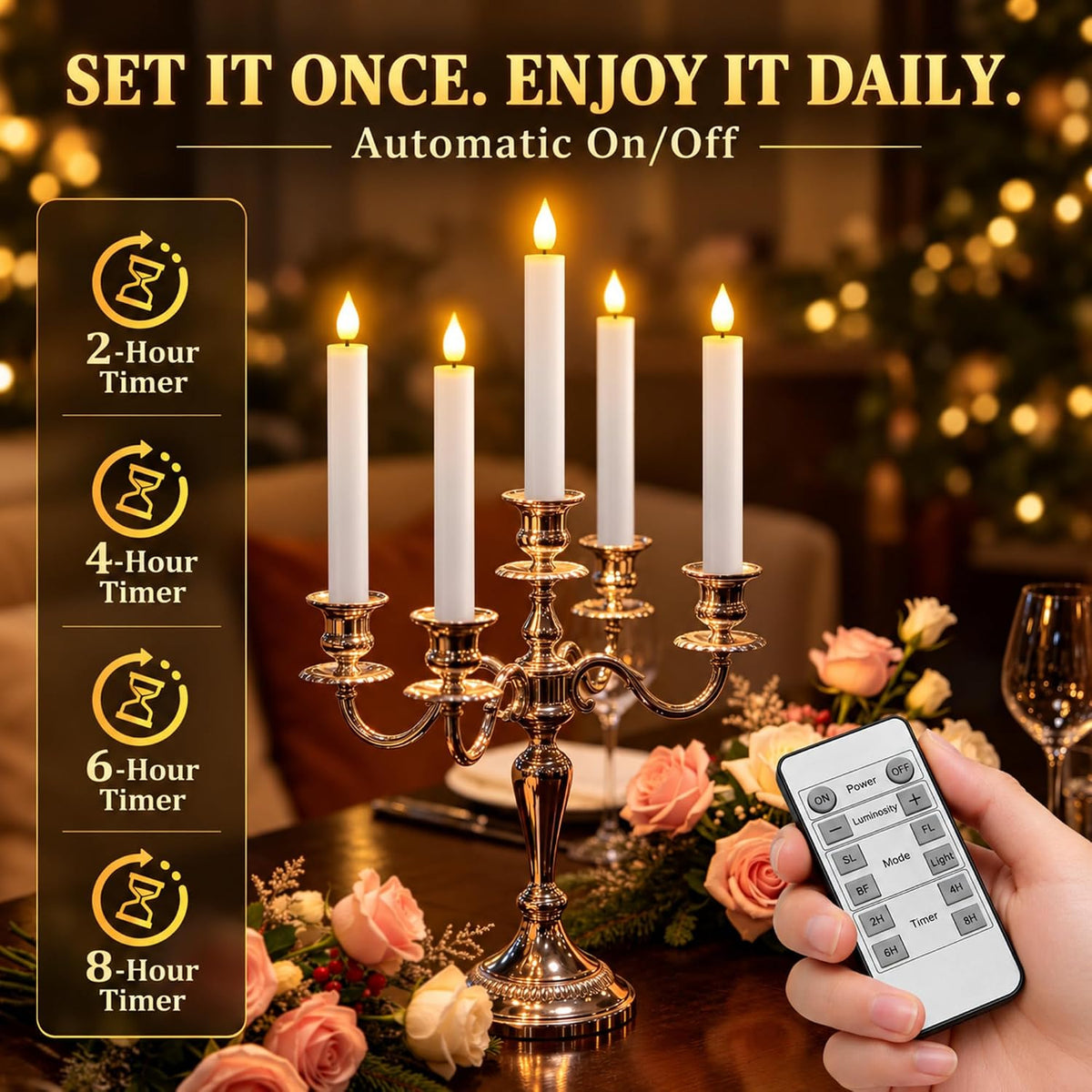 SoulBay Rechargeable Taper Candles with Remote Timer for Windows, 10 Pack