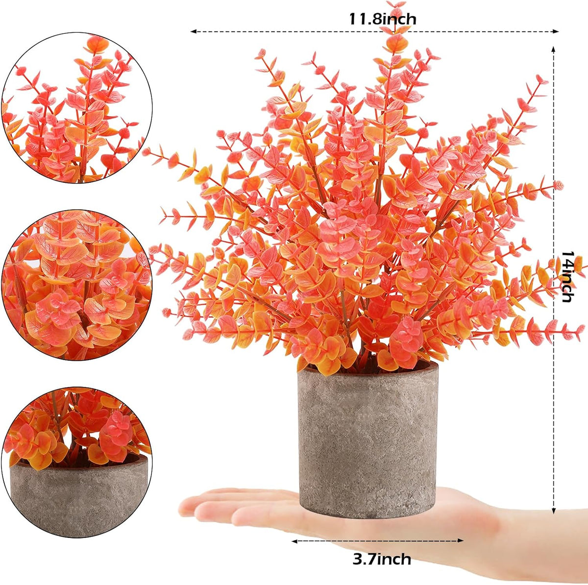 Coferset 2 Pack Small Fake Plants Eucalyptus Potted,Fall Orange Large