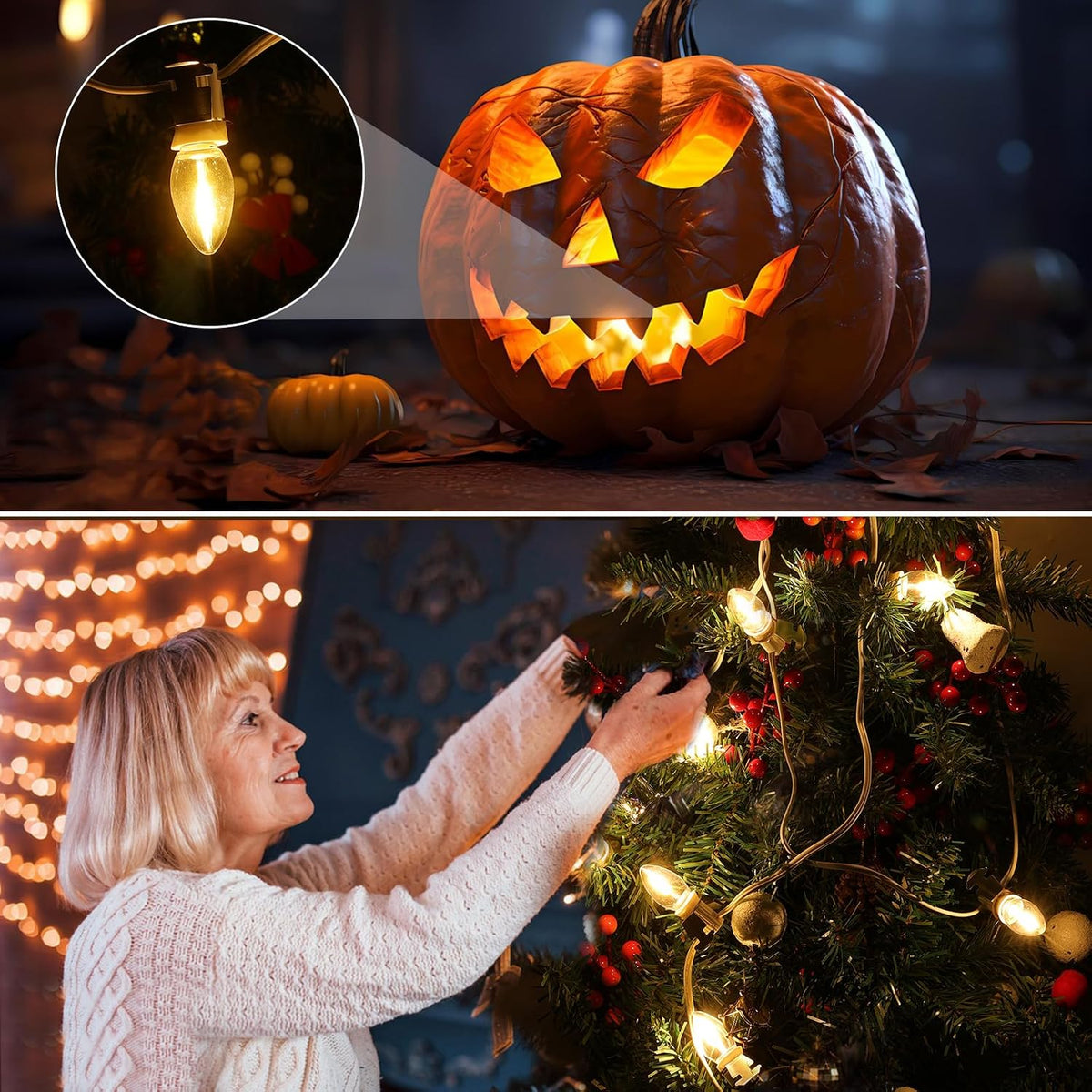 Christmas Village Lights with 10 LED Bulb, C7 Snow Village Light with Clips
