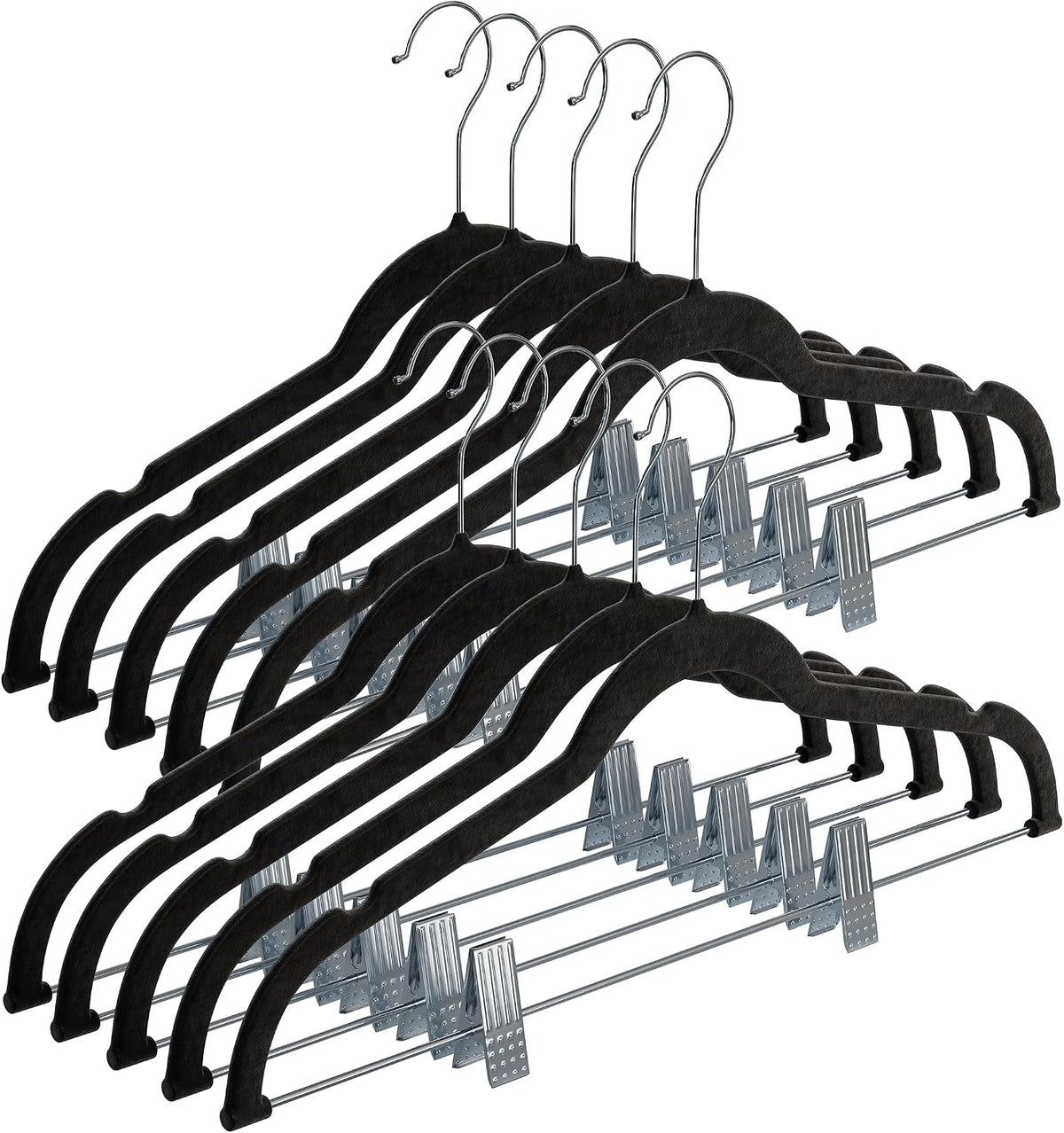Home-it Pants Hangers with Clips 10 Pack, Black Velvet Non Slip Save Space