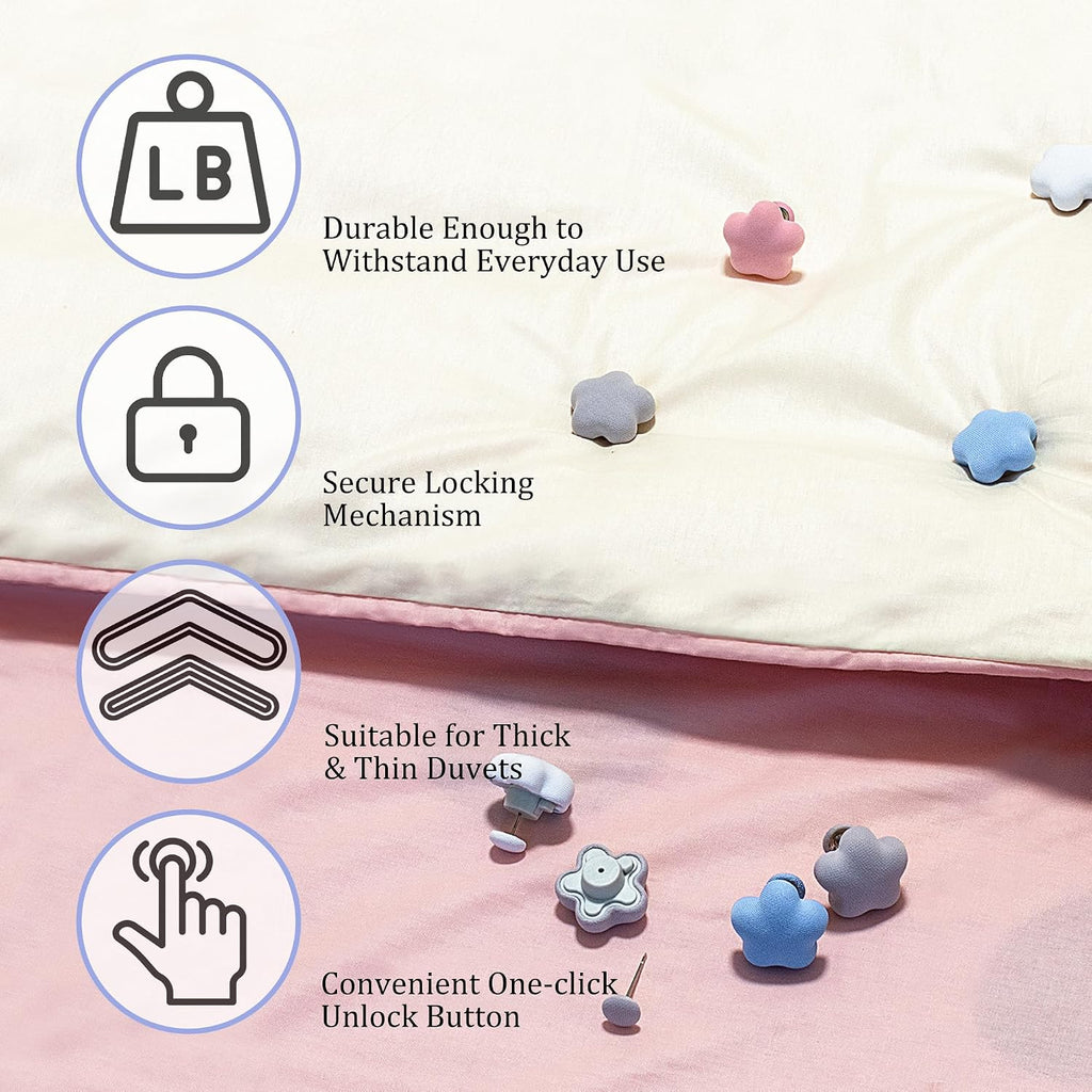 6 pcs Star Shaped Duvet pins Duvet Clips to Hold Comforter Inside Duvet Cover Snaps Double Sided Clips (Pink)