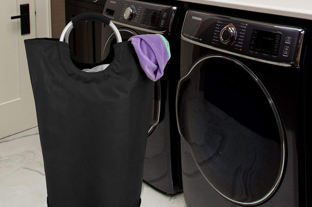 Handy Laundry Large Collapsible Laundry Basket Hamper – 60L Waterproof Oxford Fabric, Durable Foldable Clothes Hamper with Soft Grip Aluminum Handles for Dorm, Bedroom, Home, Black