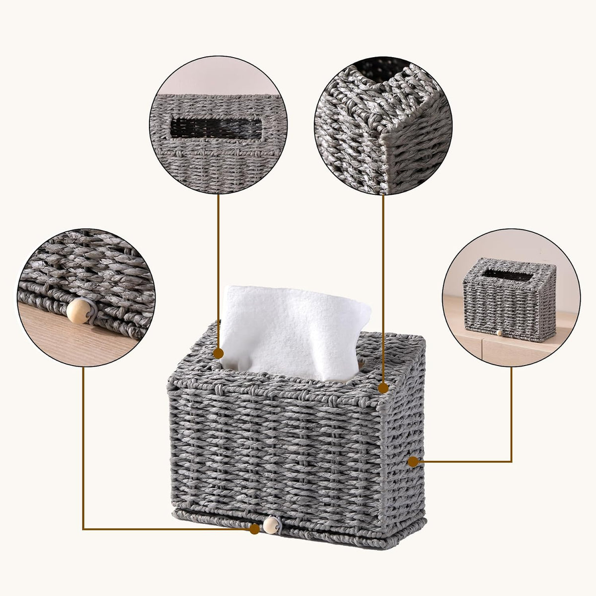 Hand Towel Box Cover, Designed for Kleenex Disposable Hand Towels, Paper Rope Tissue Box for Bathroom, Powder Room, Bedroom (Grey)