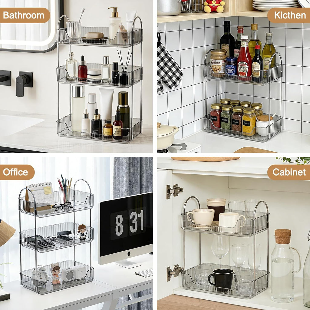 Goderewild 3-Tier Bathroom Counter Organizer, Gray Makeup Organizer