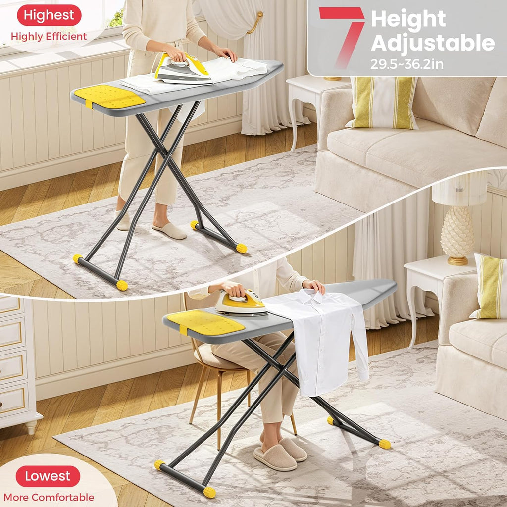 KINGBOARD 18x47 Full Size Ironing Board with Iron Mat, Heavy Duty Leg, Grey