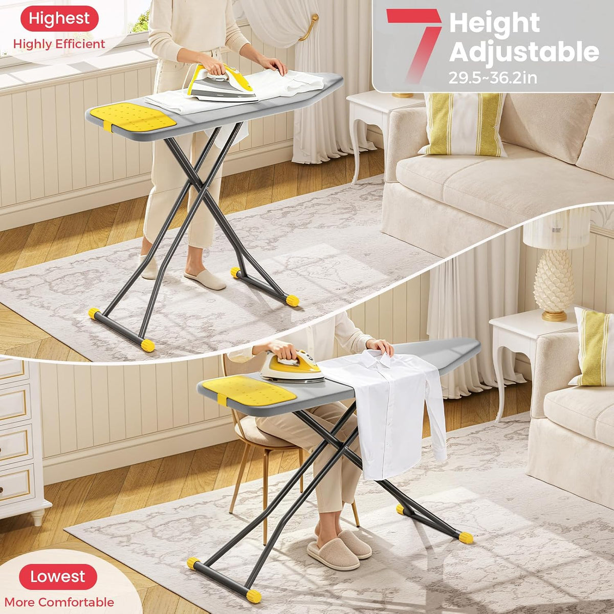 KINGBOARD 18x47 Full Size Ironing Board with Iron Mat, Heavy Duty Leg, Grey