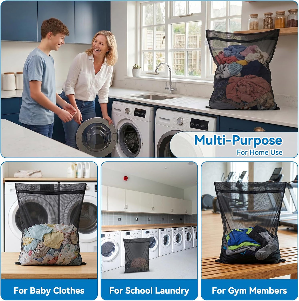 OTraki 43×35 Inch Extra Large Mesh Laundry Bags for Washing Machine Black