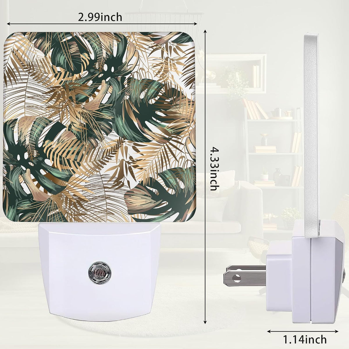 Green Gold Leaf Night Light, Tropical Palm Night Light Plug into Wall with Dusk to Dawn Sensor, LED Lamp Energy Saving Lights for Men Women Boys Girls,Lamp for Bedroom Bathroom Hallway