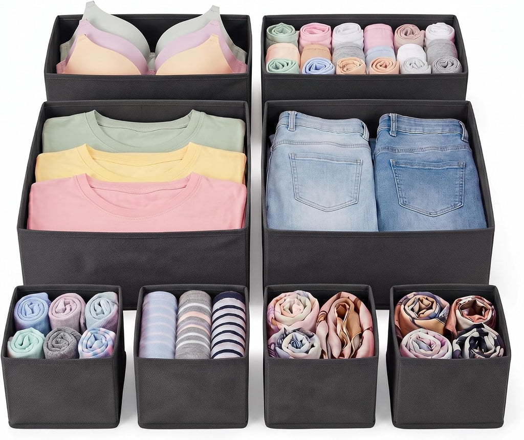 Drawer Organizer for Clothes, 8 Pack Black Fabric Dresser Storage Bins