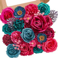 Serwalin Artificial Hot Pink & Teal Flowers Magenta Silk Flower for Wedding