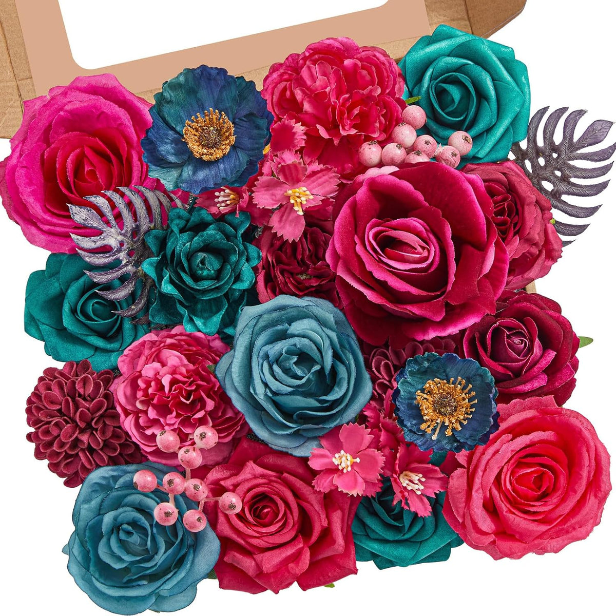 Serwalin Artificial Hot Pink & Teal Flowers Magenta Silk Flower for Wedding