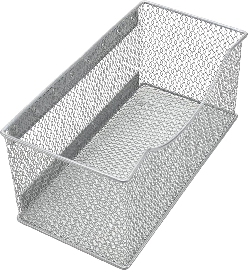 YBM HOME Silver Storage Basket Trash Caddy, Container, Desk Tray, Office Supply 11 in. L x 5.5 in. W x 5 in