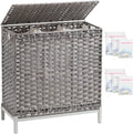 SETVSON Laundry Hamper with Lid, 35 Gal 3-Bag Clothes Sorter, Gray