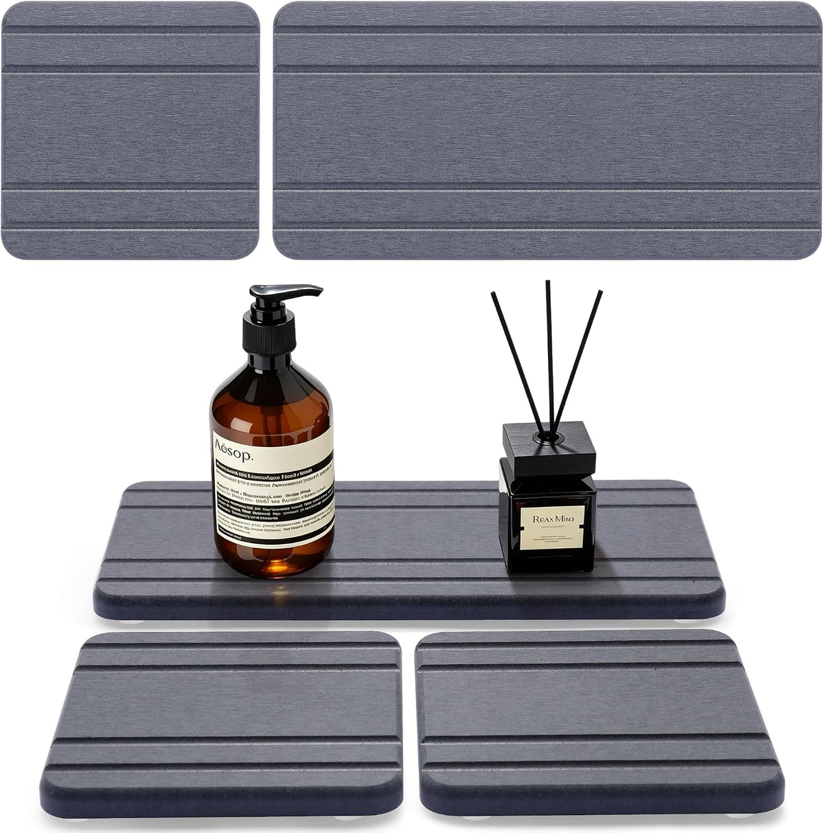 3PCS Diatomite Water Absorbing Stone Tray for Sink, Fast Drying Stone Drying Tray, Faucet Mat for Kitchen Sink and Counter, Bathroom Trays, Holders & Vanity Organizers, Bar Coasters