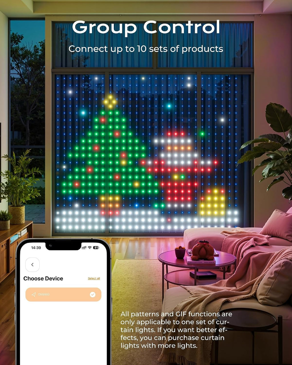 540 RGB LED Smart Curtain Lights with APP Control, 4.9x6.6Ft