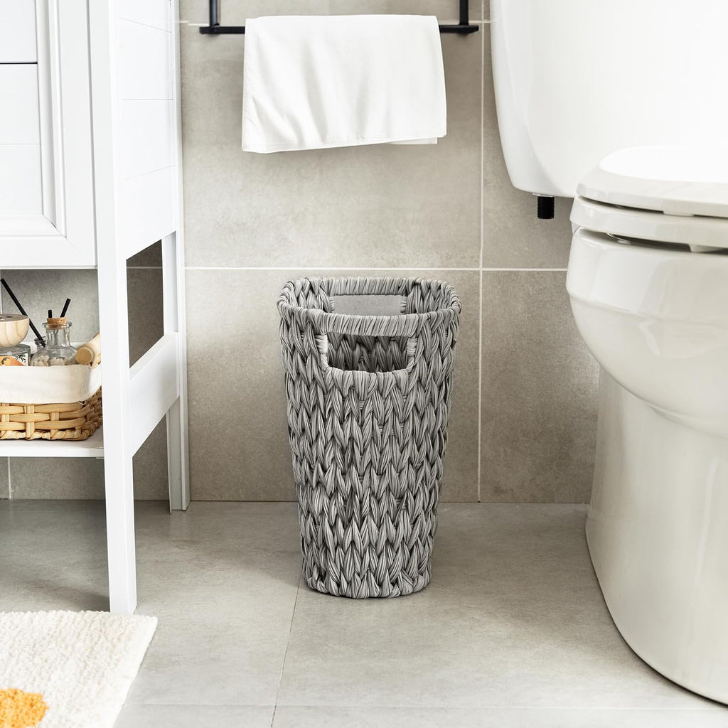GRANNY SAYS Bathroom Trash Can, Wicker Waste Basket for Bathroom, Gray