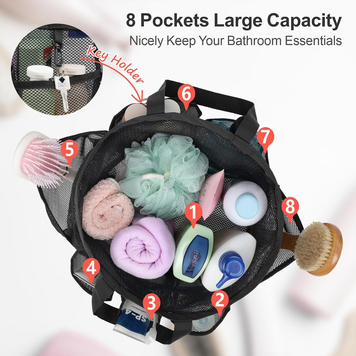Mesh Shower Caddy Portable with Drawstring - 2-Handle Shower Bag for Dorm